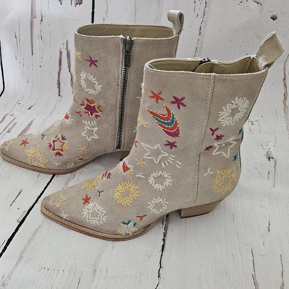 New Free People Women's Tan Suede Leather Western Boots Size 7